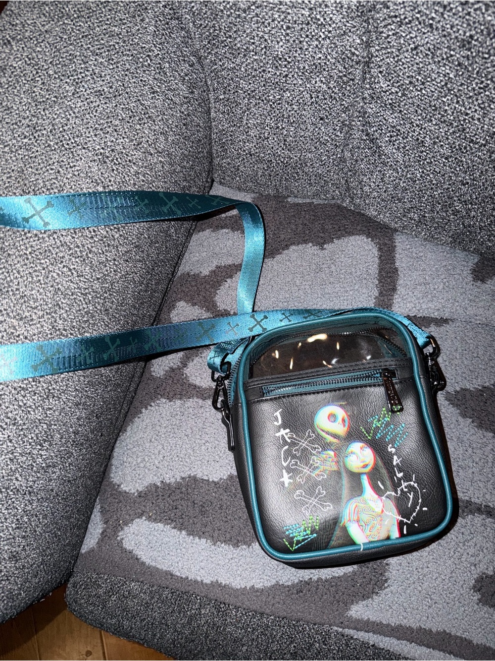 Loungefly Nightmare before Christmas Crossbody with Teal Strap and Graphic Front